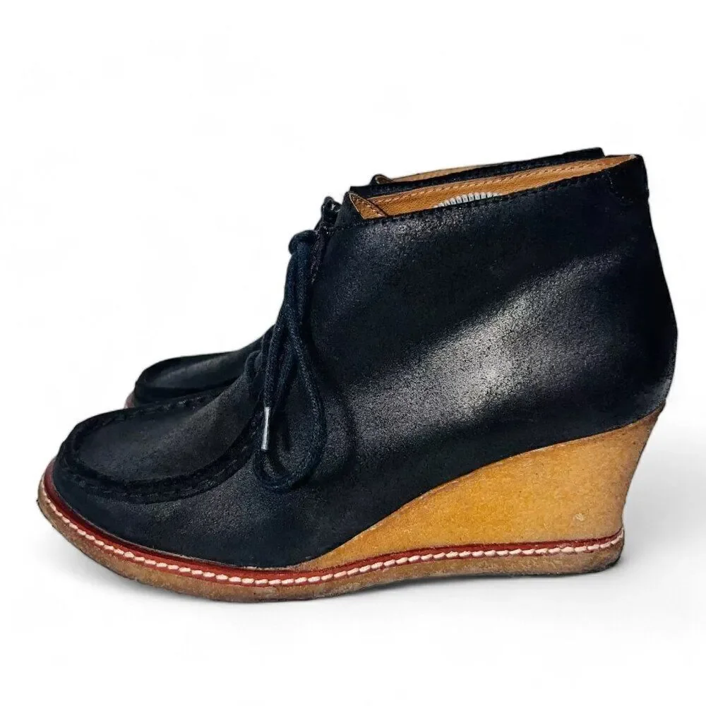 Johnston & Murphy Moc Toe Crepe Sole Wedge Boots 78-50801 Black‎ Leather Women's